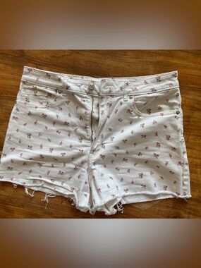 H&M White Denim shorts with Pink floral  Print